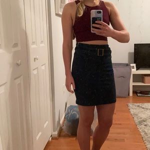 Free people short denim belted pencil skirt